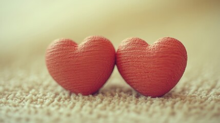 Two Coral Hearts on Soft Beige Surface: A Symbol of Love and Affection