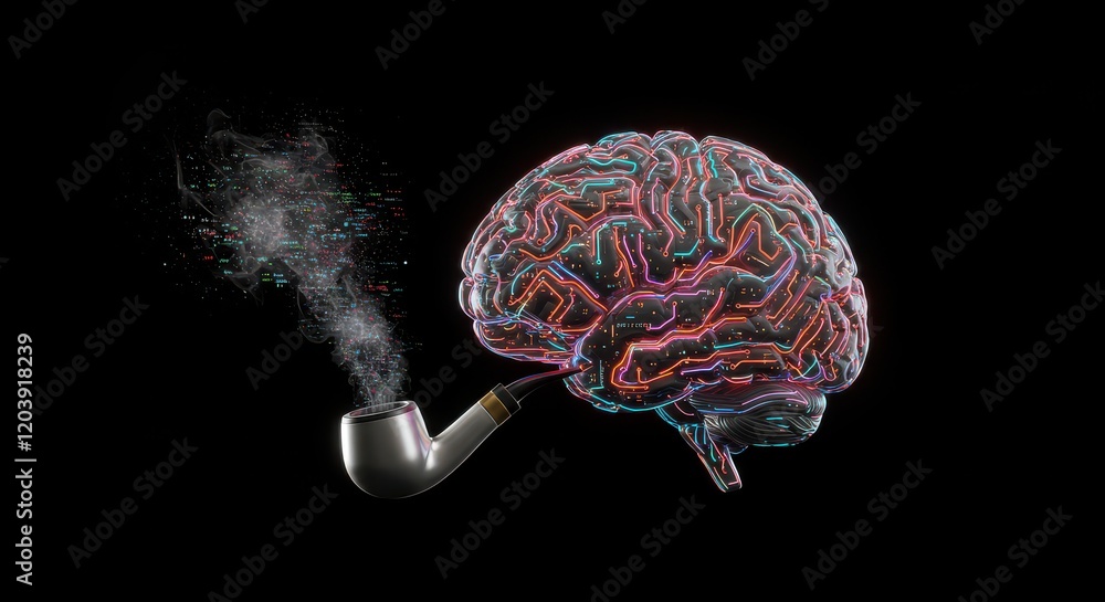 Poster digital brain with circuit, concept of artificial intelligence