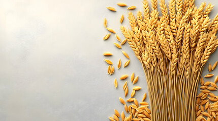 Golden wheat sheaf & pasta on grey