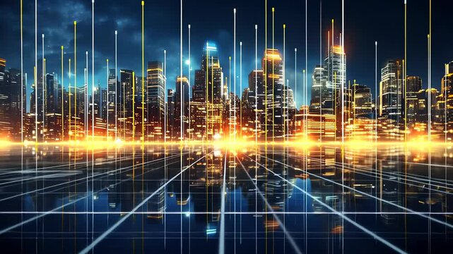 Modern city with high speed internet connection technology, can be used for display or montage your products, business, skyscraper, skyline, digital, connect, communication, network