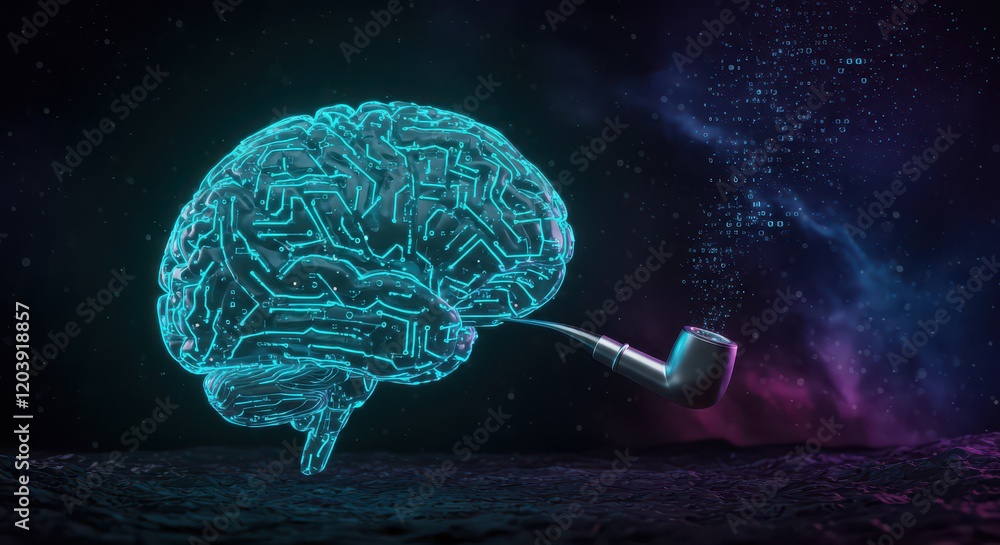 Poster digital brain with circuit, concept of artificial intelligence