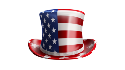 Patriotic Uncle Sam Top Hat American Flag Theme on a transparent background 
