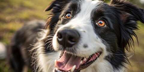 Fototapeta premium Panoramic Close-up of a Border Collie Dog's Face, Stunning Detail, Happy Expression