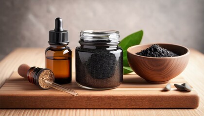 Aromatic Oils in Glass Bottles on Wooden Tray