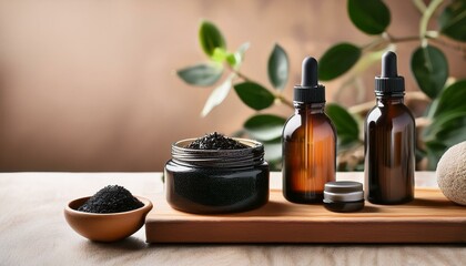 Aromatic Oils in Glass Bottles on Wooden Tray
