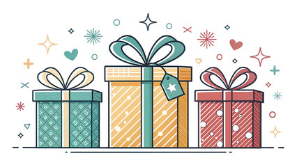 Gift box icons in Trendy Flat style. Gift boxes with ribbon icons Set. Gift box flat line silhouette set.
