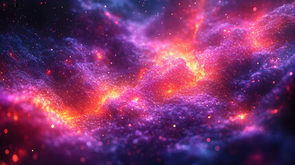 Naklejka premium Vibrant Cosmic Nebula with Glowing Particles and Dynamic Light Effects