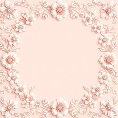 Obraz premium All around, a floral decorative pattern in white and pastel pink tones, symmetrical and harmonious, with a soft background in gradient colors between beige and light pink.