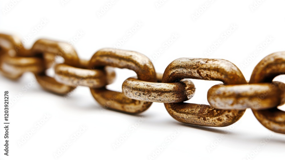 Aufkleber close-up of a weathered metal chain displaying intricate links against a white background