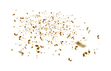 Golden confetti and shiny ribbons falling in celebration for parties events anniversary and carnival decor