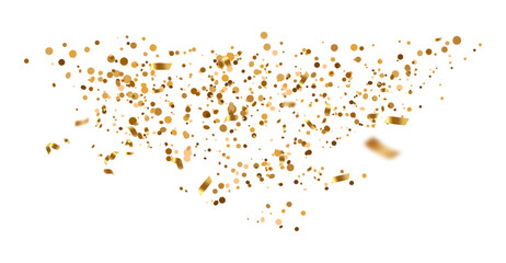 Golden confetti and shiny ribbons falling in celebration for parties events anniversaries and carnival decor