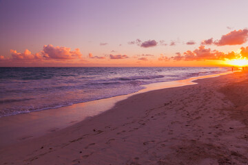 Colorful sunrise over Atlantic ocean coast. Dominican republic, Bavaro