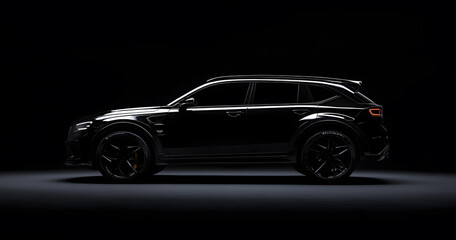 Luxury Black Sports Car on Reflective Surface with Dark Background