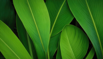 Abstract tropical leaves pattern in shades of green with depth