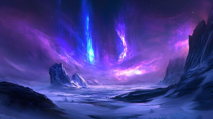 Fototapeta premium Mystical Aurora Borealis over Frozen Mountains