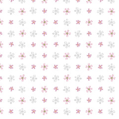 Floral pattern. Seamless pattern with wild wildflower pink flowers. Flower blossom. Illustration in sketch and color style. Doodle and line drawing. Summer design for textile, packaging, paper