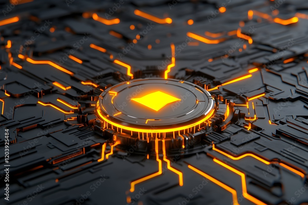 Poster abstract circuit pattern with orange highlights