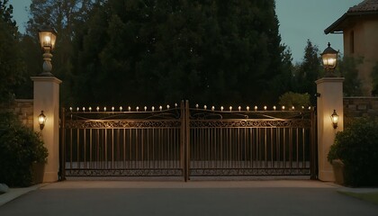 Gate of apartment house,Iron gates entrance to palace, castle, mansion, trees, home, house, street, imposing, grand, historic, old, gate, fence,23
