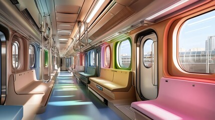 Obraz premium A colorful diagram showcasing passenger safety features in train interiors