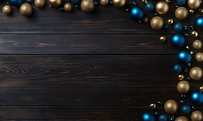 Naklejka premium Christmas Ornaments on Dark Wooden Background with Copy Space