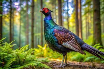 Panoramic View of a Rare Melanistic Mutant Pheasant in its Natural Habitat