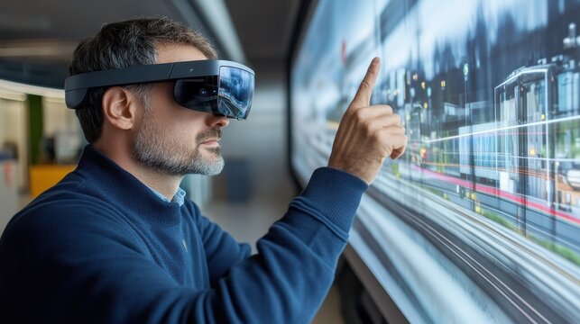A railway engineer using augmented reality for track maintenance planning - Powered by Adobe