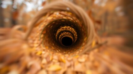 Fototapeta premium Autumn leaves spiral tunnel.