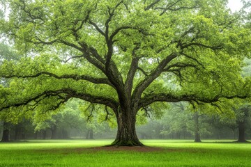 Fototapeta premium Realistic oak tree with green leaves on a white background, clean and professional for advertising campaigns.