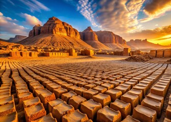 Obraz premium Panoramic View of Drying Mud Bricks in Al Ula Old Town, Saudi Arabia