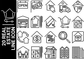 real estate line icon, black and white