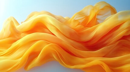 Flowing orange fabric drapes gracefully against a soft blue background, evoking warmth and elegance