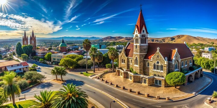Panoramic View of Historic Church in Windhoek, Namibia - Architectural Landmark