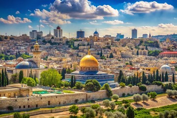 Obraz premium Panoramic View of Jerusalem Old City from Mount of Olives - High Resolution Stock Photo