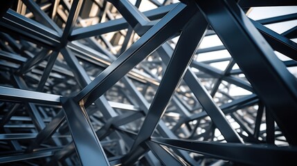 Detailed Close-Up Shot of Intricate Steel Beam Structure Showcasing Geometric Patterns and Modern Architectural Design Elements