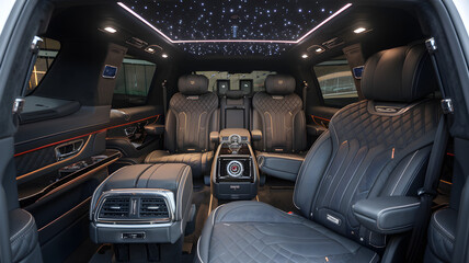 Black Leather SUV Interior with Starlight Headliner and Screens