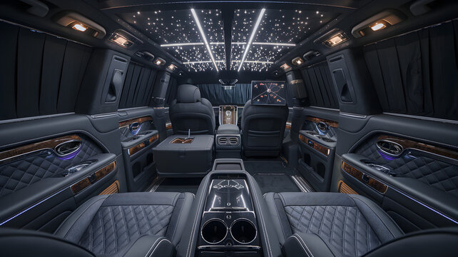 Black Leather SUV Interior with Starlight Headliner and Screens