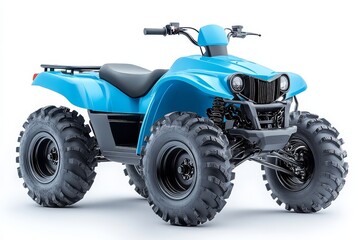 Blue-colored off-road four-wheeled ATV isolated on white background with clipping path.