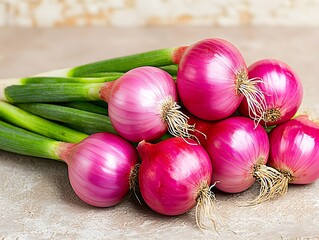 Fresh red onions harvested from local farms food photography natural lighting close-up view for culinary purposes