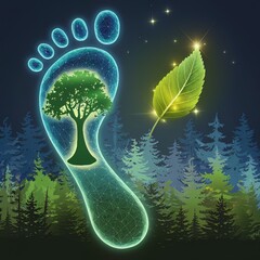 Eco-Friendly Footprint Symbol Featuring Tree, Leaf, and Forest Elements