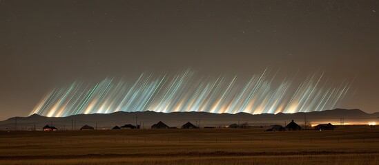 Night Sky Lights Over Rural Houses And Mountains
