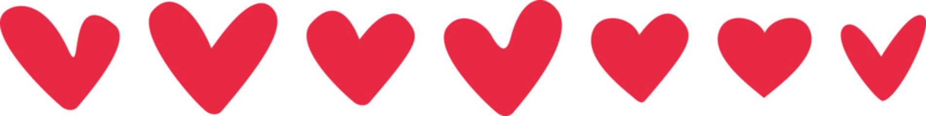 Set of cute handdrawn red hearts vector illustration icon on white backrgound
