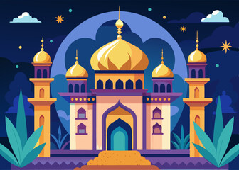 Eid Mobarak2025 Paper Art Style Mosque Greeting Design for Islamic Celebrations