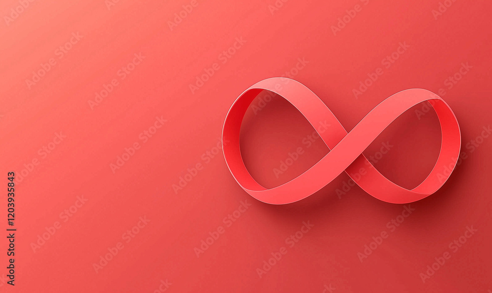 Poster a red infinity symbol on a smooth gradient background, representing eternity and limitless possibili