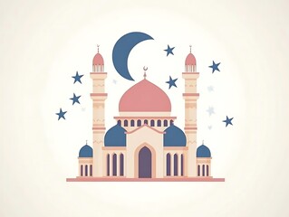 Fototapeta premium Majestic Mosque Under Crescent Moon and Stars