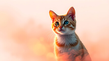 Portrait of a blonde cat on a rose-colored background