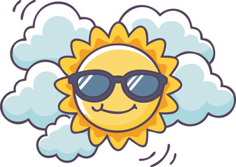 Sun with Sunglasses and Cloud – Fun Vector Illustration