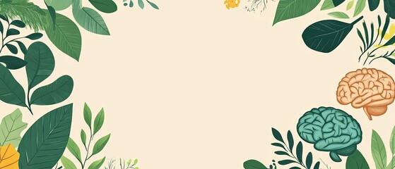 Green Leaves Frame Two Human Brains Nature Theme