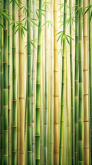 Obraz premium Simplified, vertical bamboo stalks in muted greens and soft beiges