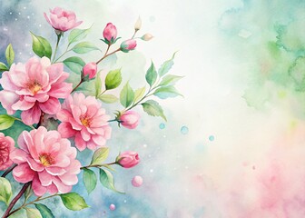 Fototapeta premium Pink Watercolor Flower Frame Background with Copy Space for Text or Design Elements