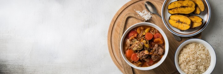 Fototapeta premium Delicious Stew Served with Rice and Plantains